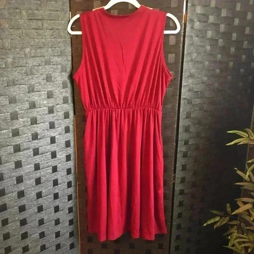 Red V-Neck Ruffled Dress